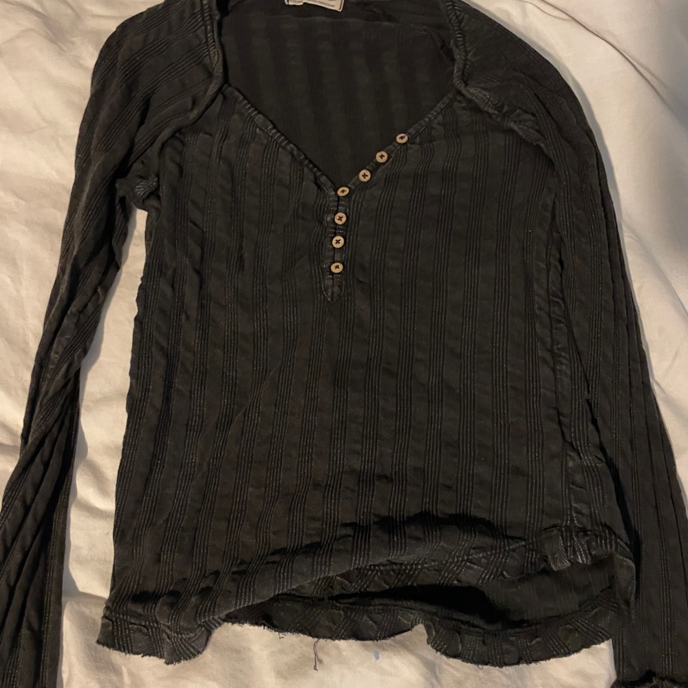 Free People Black Long Sleeve Top
